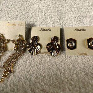 Natasha 3 pair bundle pierced gold tone and crystal earrings NWT